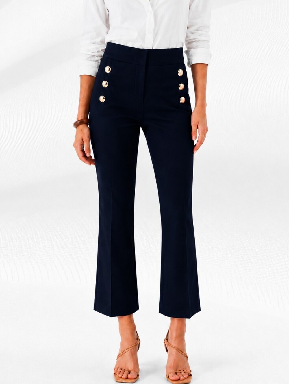 DEREK LAM 10 CROSBY Button Embellished Cropped Trouser Pants Navy Blue Size 4